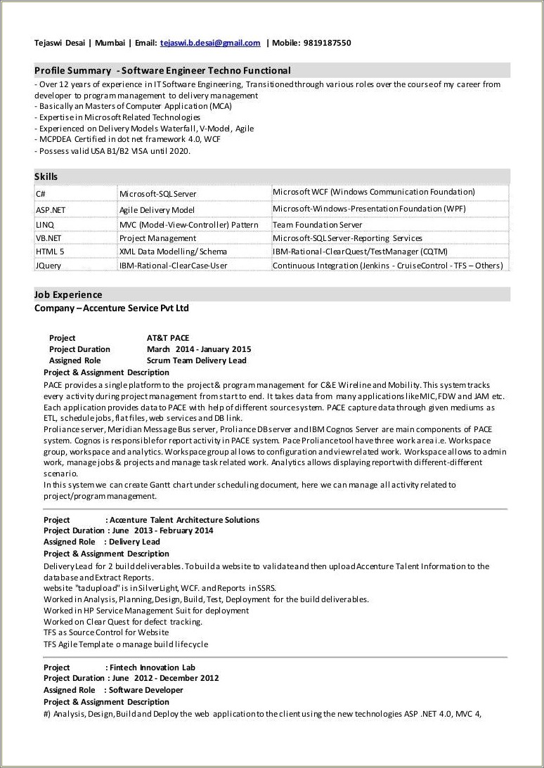 Dot Net Resume 5 Years Experience