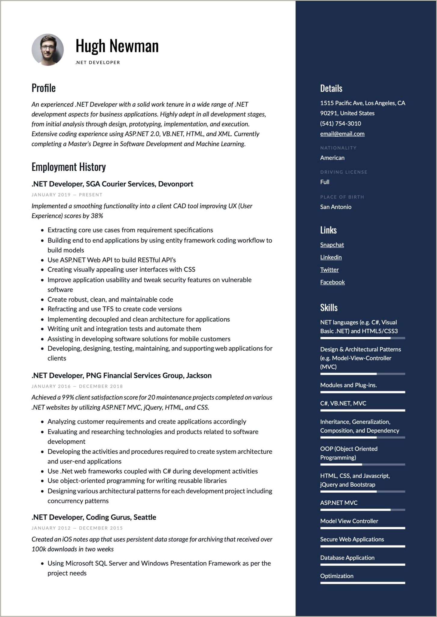 Dot Net Tech Lead Resume Sample