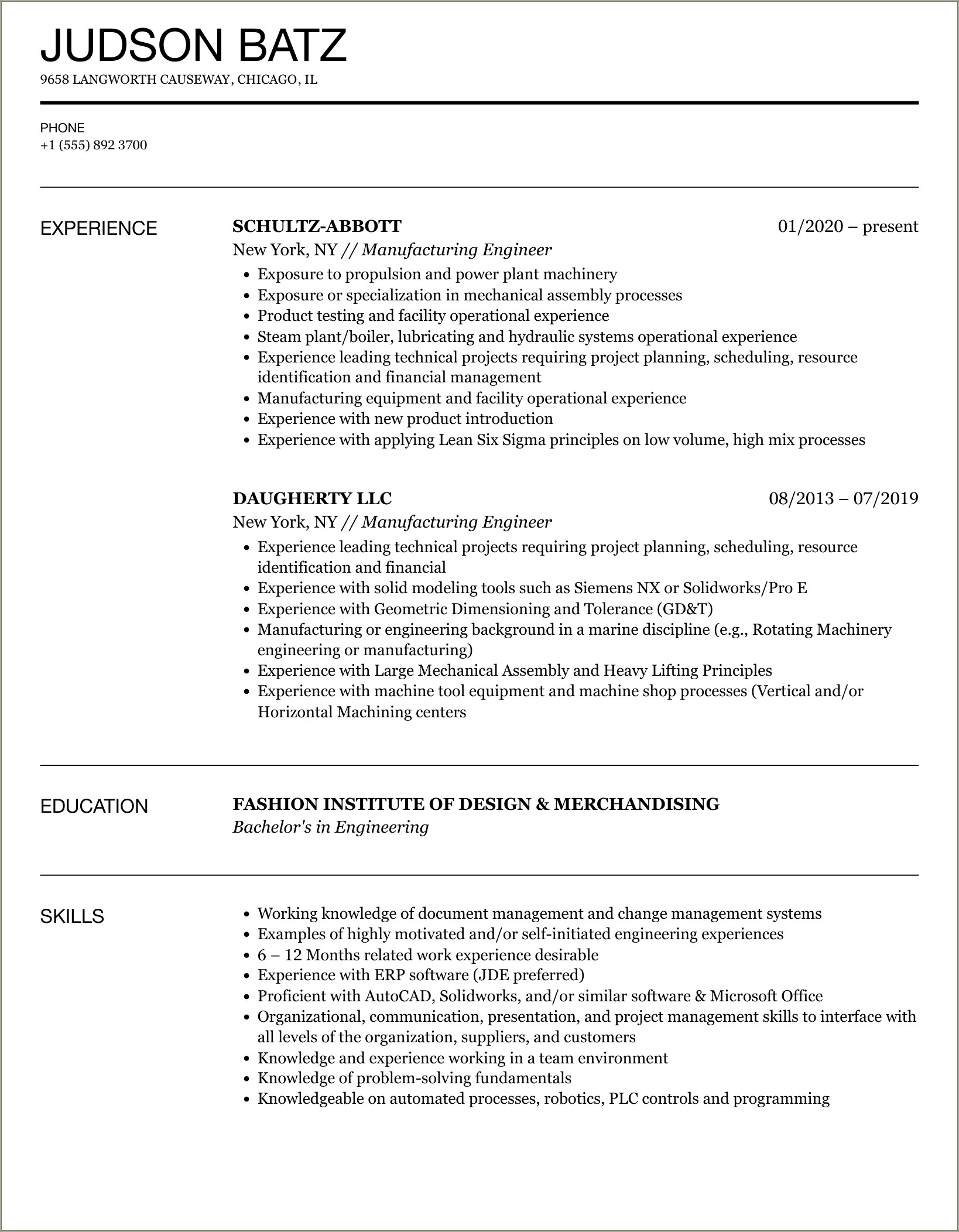 Download Free Resume For Production Engineer