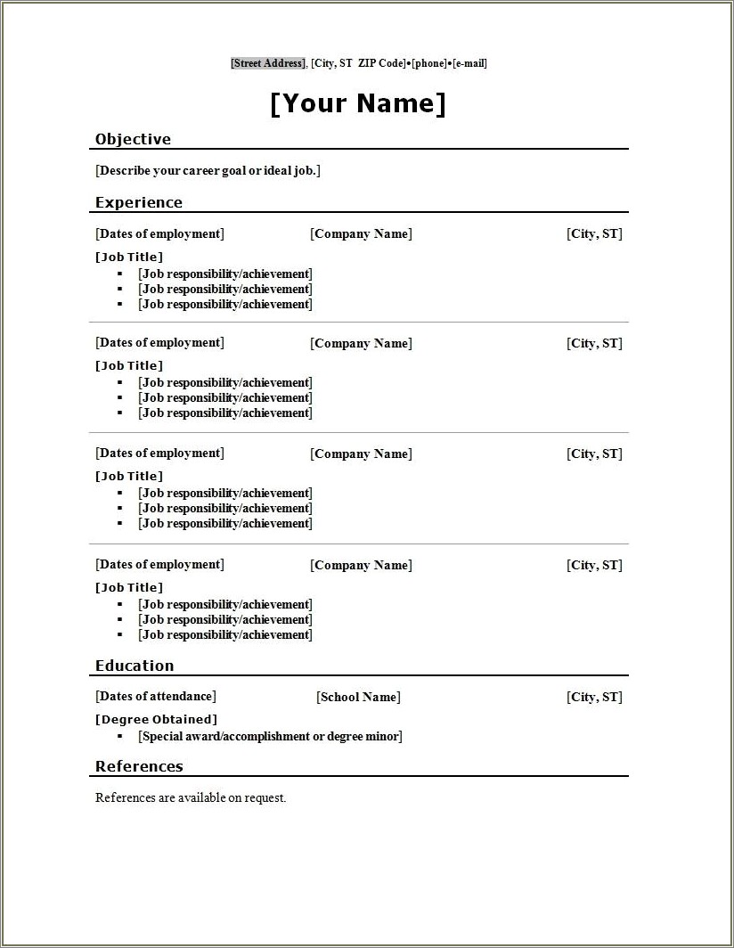 Download Resume Format In Ms Word 2007