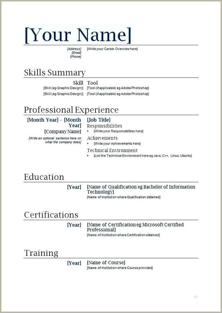 Download Resume Formats In Ms Word