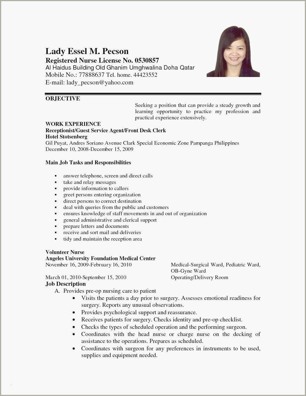 Download Resume Sample For Job Application