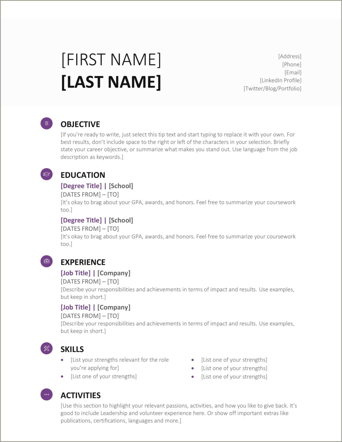 Download Resume Template For Word 2007