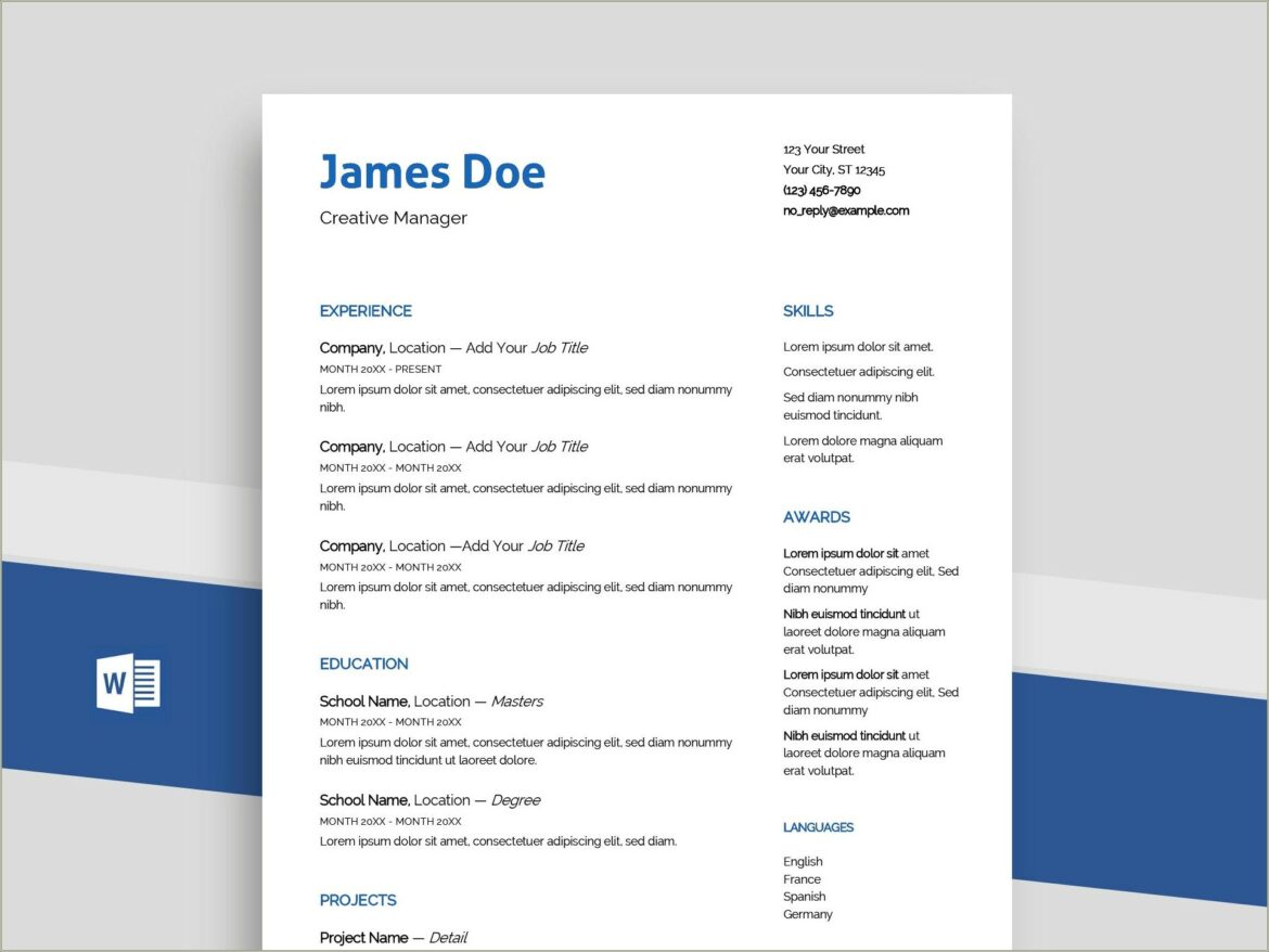 Download Sample Resume Word Document Doc