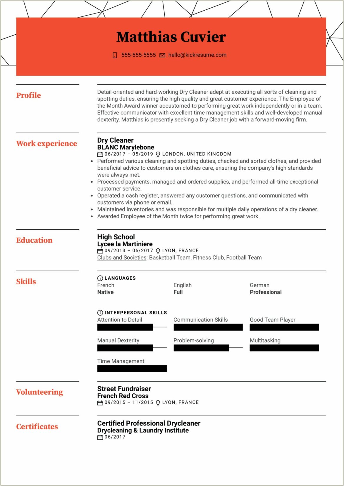 Dry Cleaning Job Description For Resume