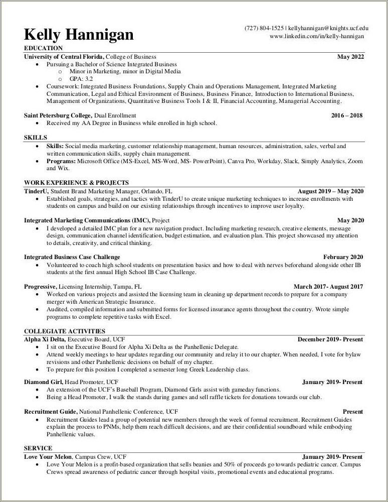 Dual Enrollment In Resume For High School Student