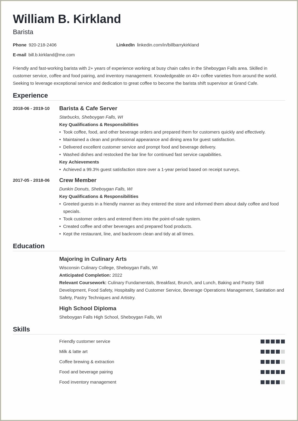 Dunkin Donuts Job Description For Resume