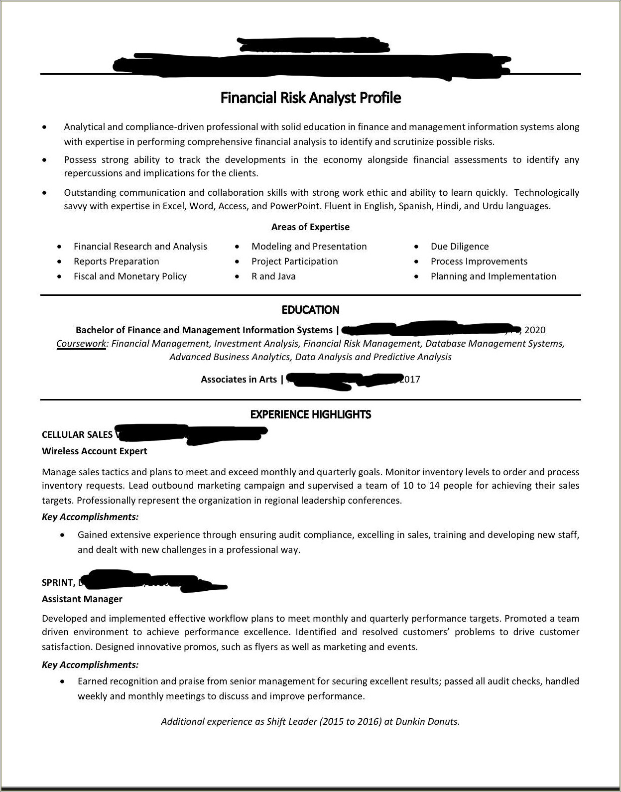 Dunkin Donuts Shift Leader Job Description For Resume