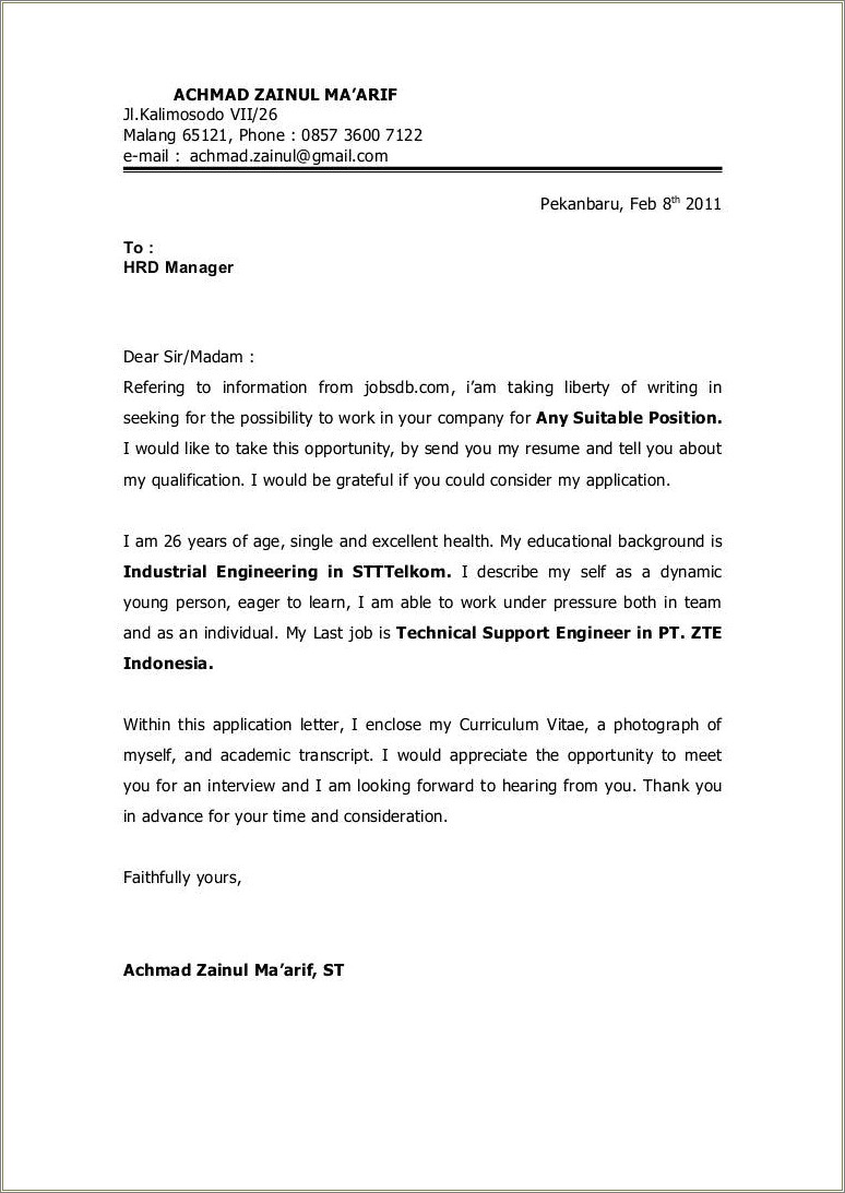 E Mail Cover Letter And Resume