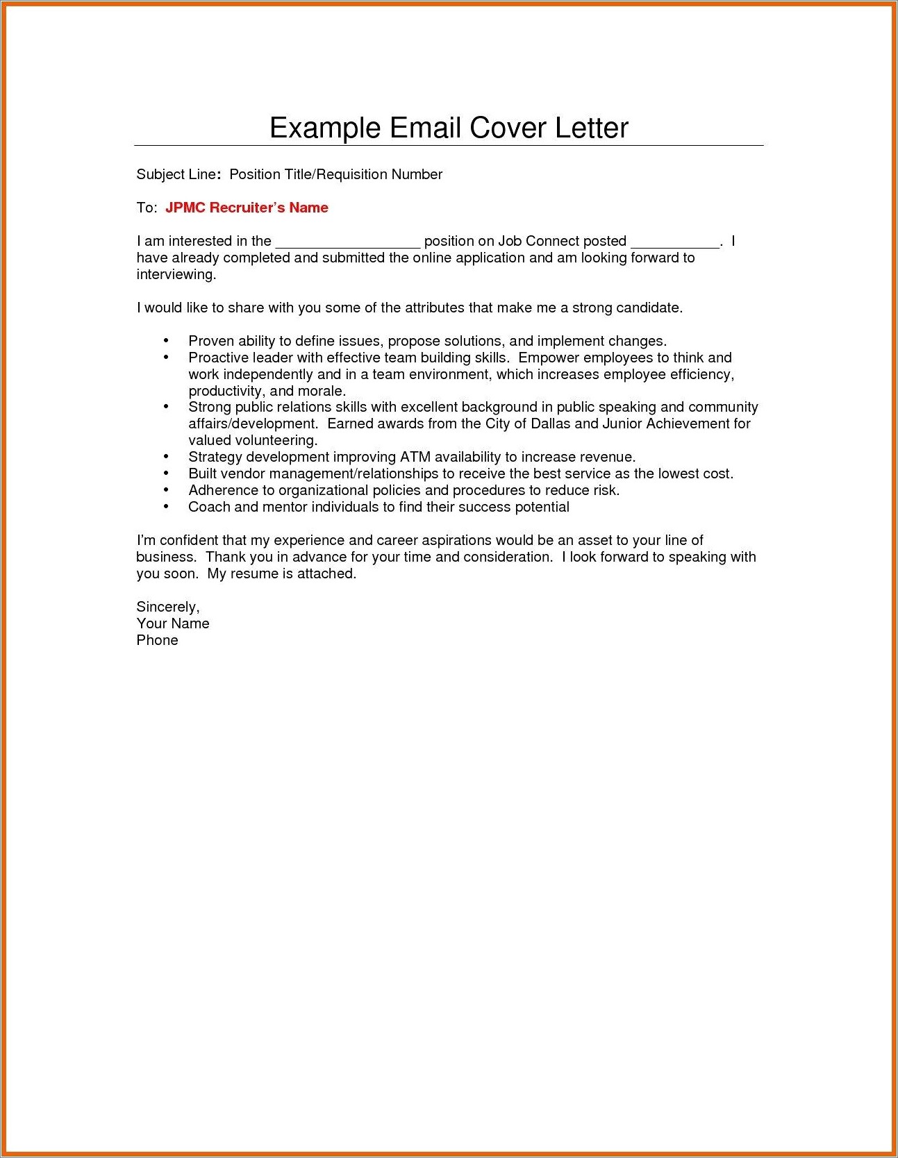 E Mailing Cover Letter And Resume