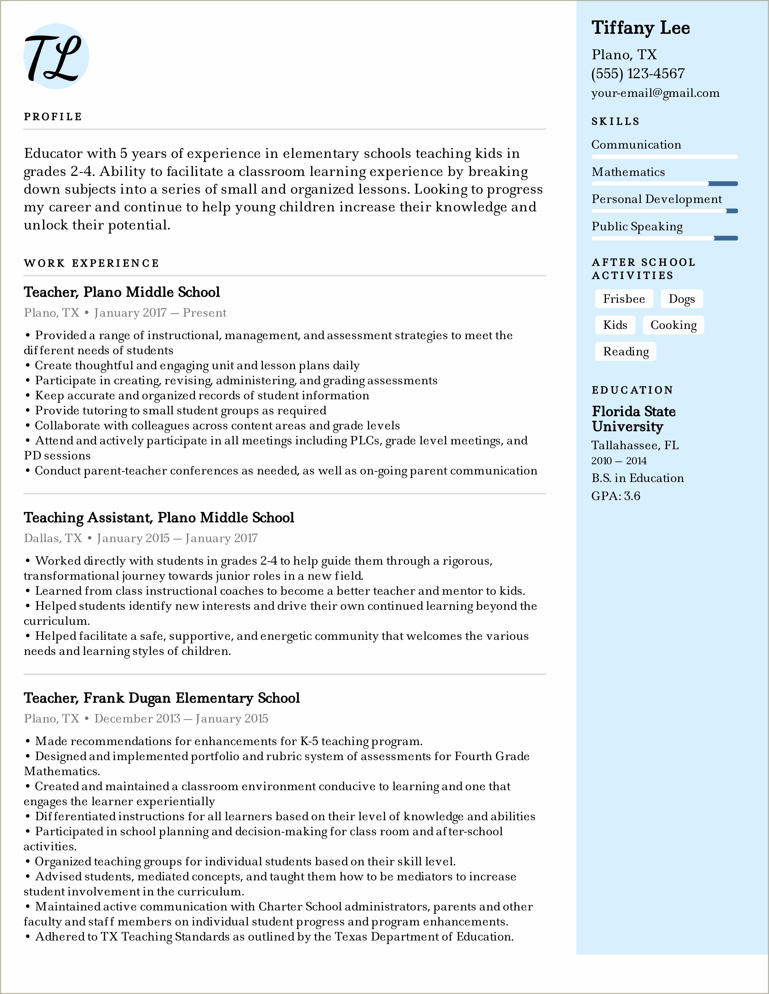 Early Childhood Development Teacher Resume Examples