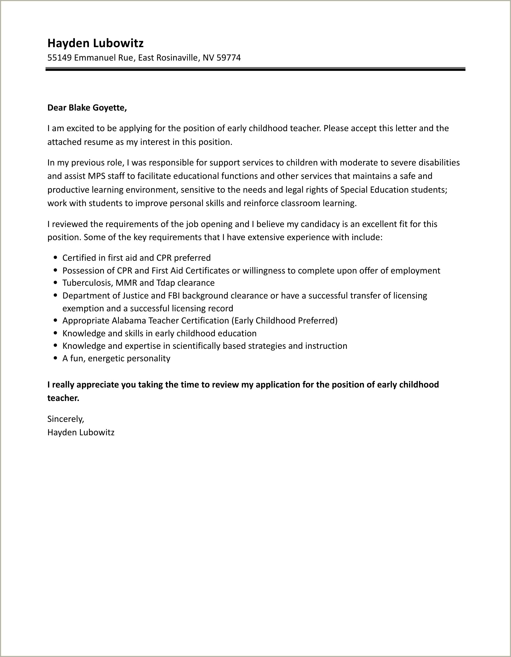 Early Childhood Educator Resume And Cover Letter