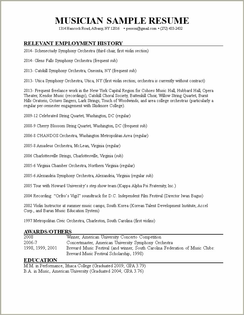 Eastman School Of Music Resume Example