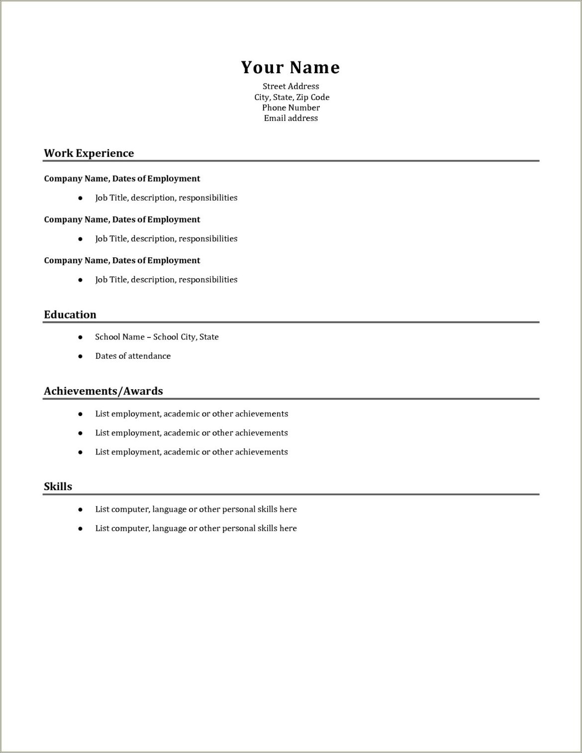 Easy And Simple Resume Templates Blank