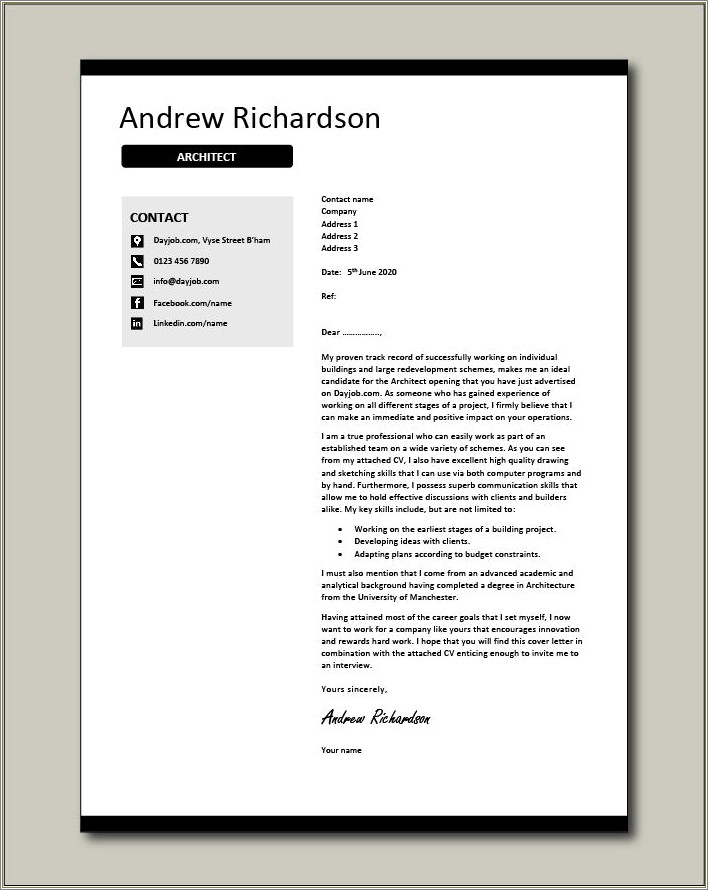 Easy Cover Letter Examples For Resume