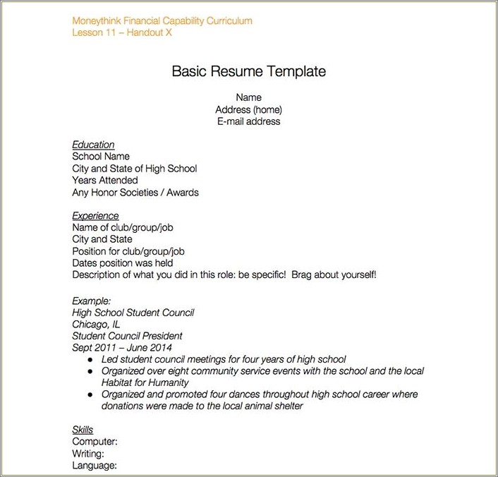 Easy Resume For High School Student