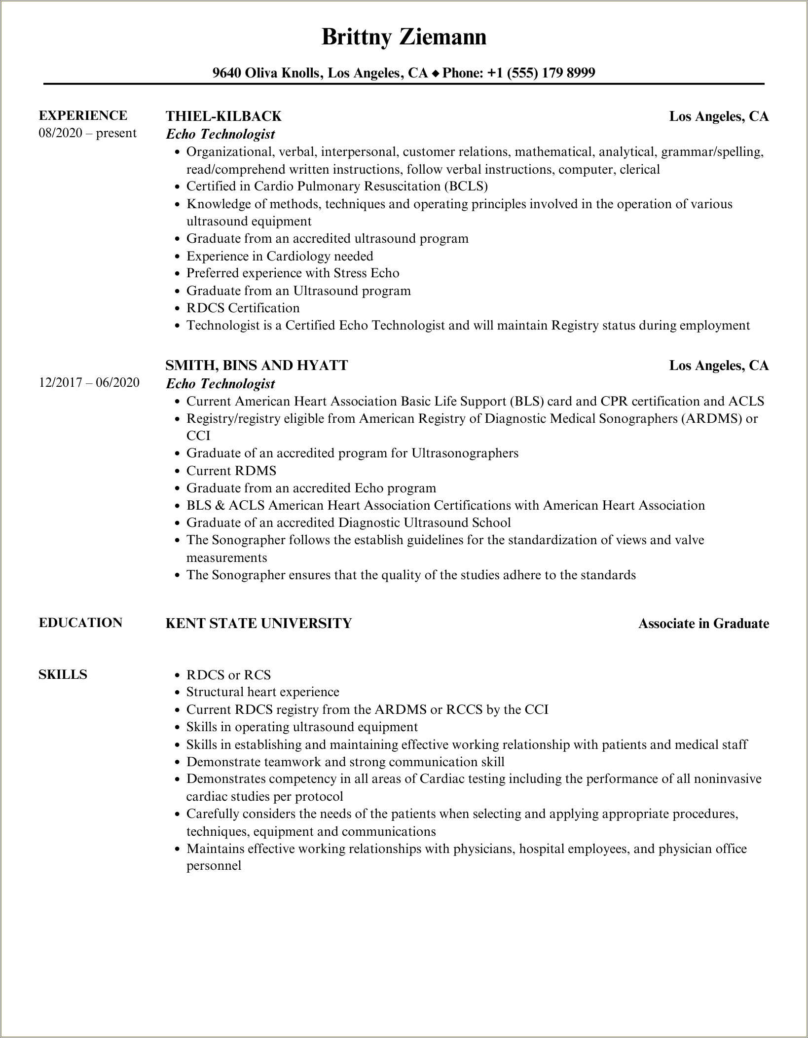 Echo Tech Job Description For Resume
