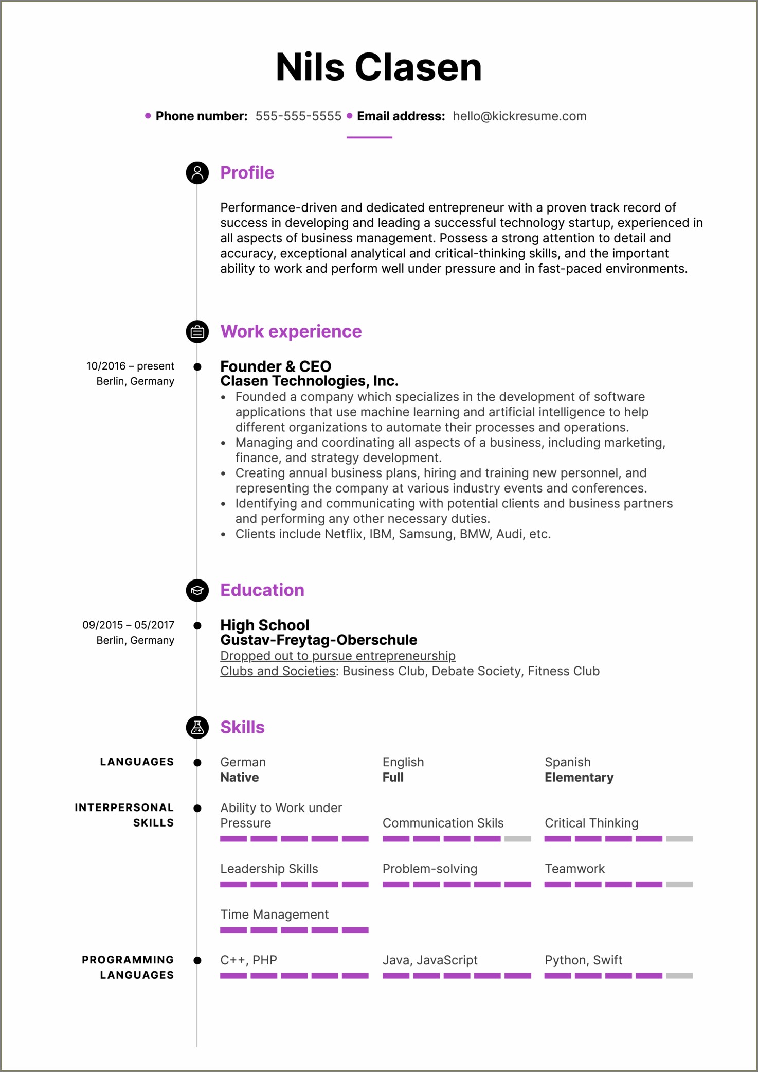 Education Resume Still In High School