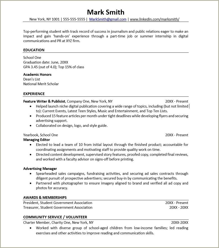 Education Section Of Resume For High School