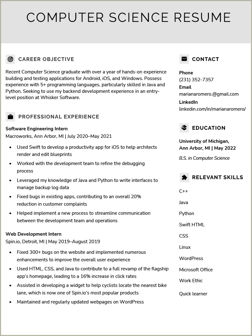 Effective Object Statement Resume Masters Engineering