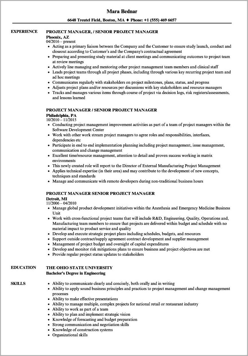 Effective Resume Format For Senior Management Position