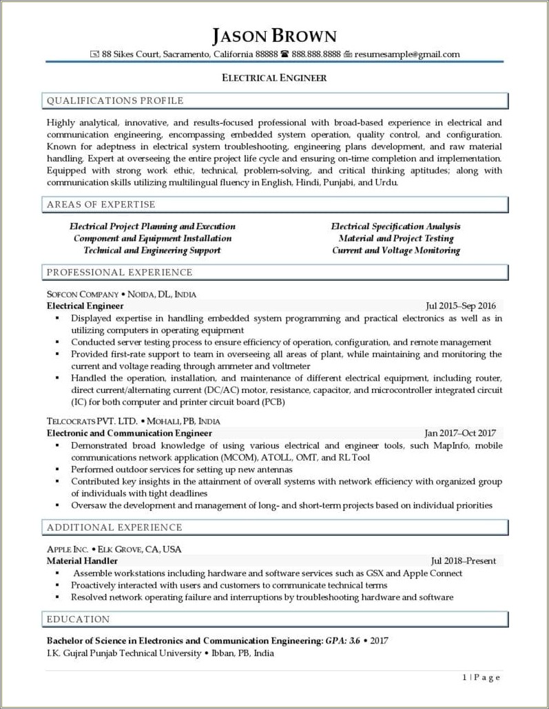 Electrical And Electronic Skills In Resume