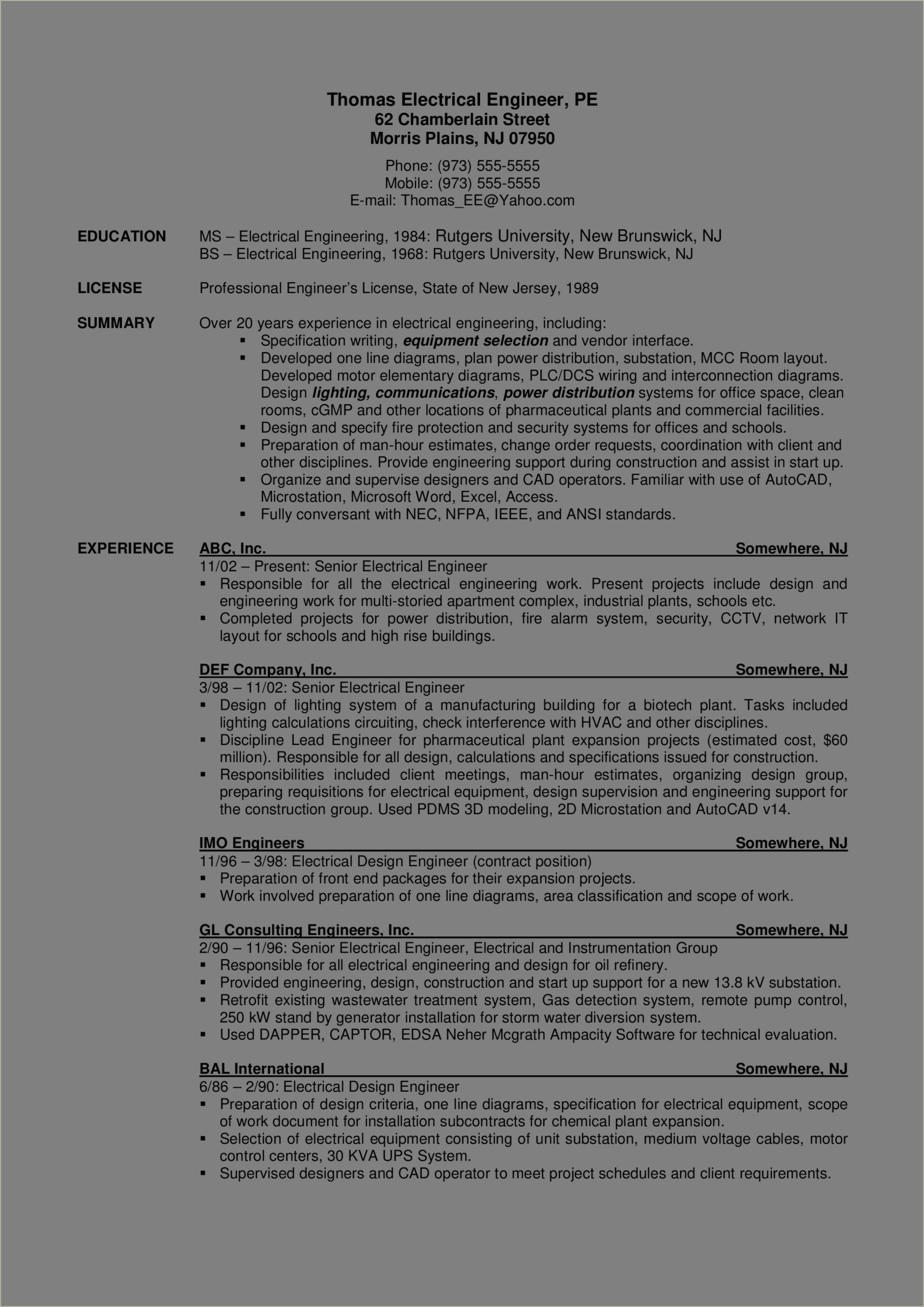Electrical Cad Highlight Experience In A Resume