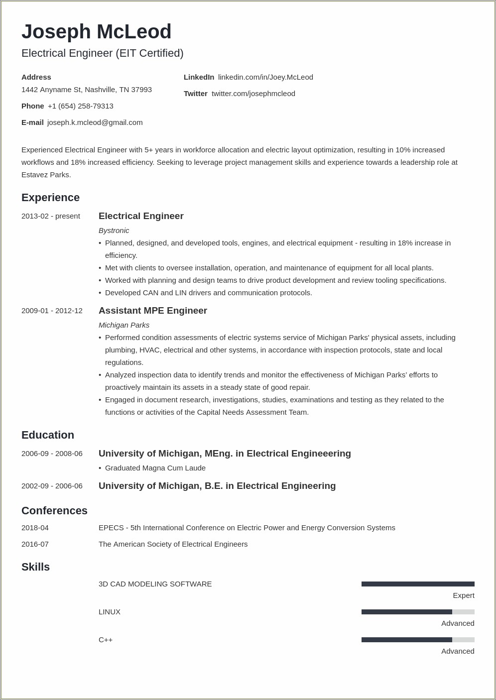 Electrical Engineering Entry Level Resume Examples