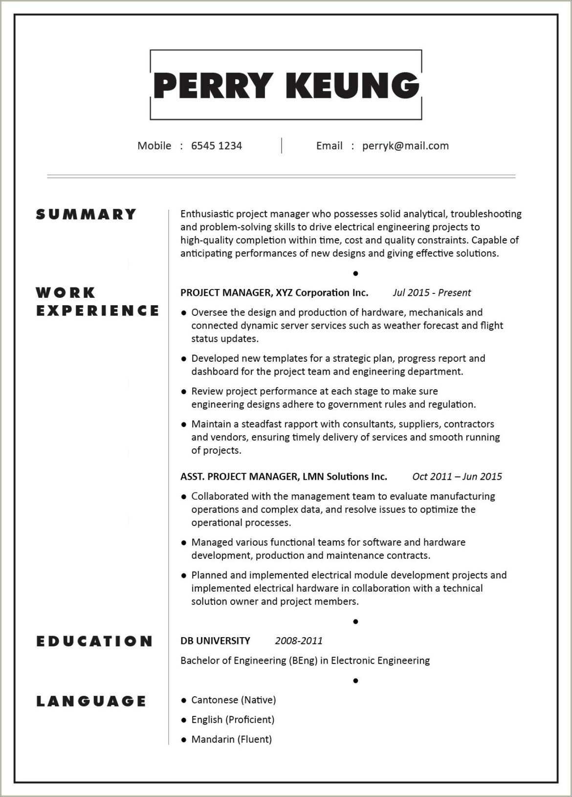 Electrical Engineering Job Description For Resume