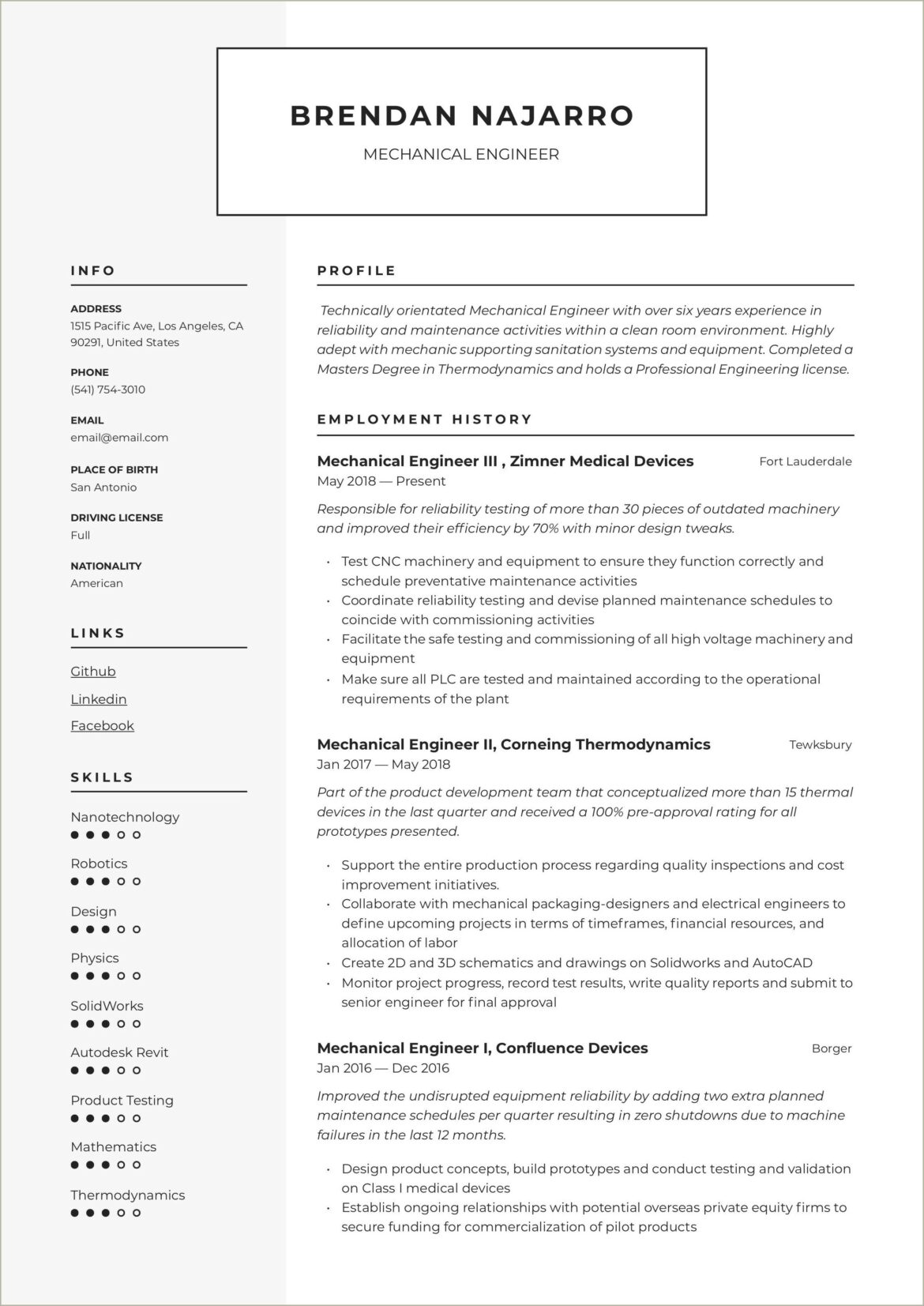 Electro Mechanical Design Engineer Sample Resume Pdf