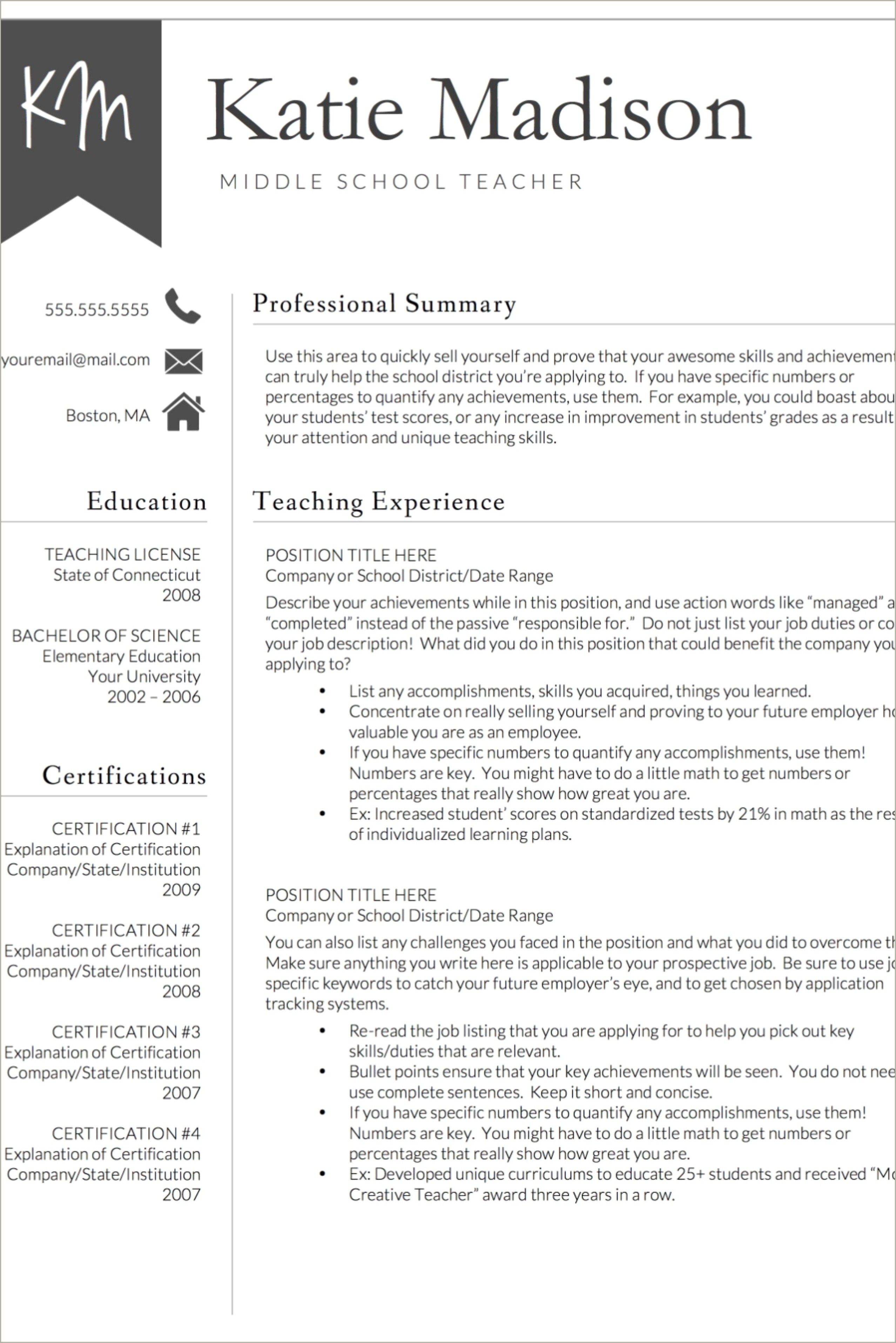 Elementary School Teacher Resume Objective Examples