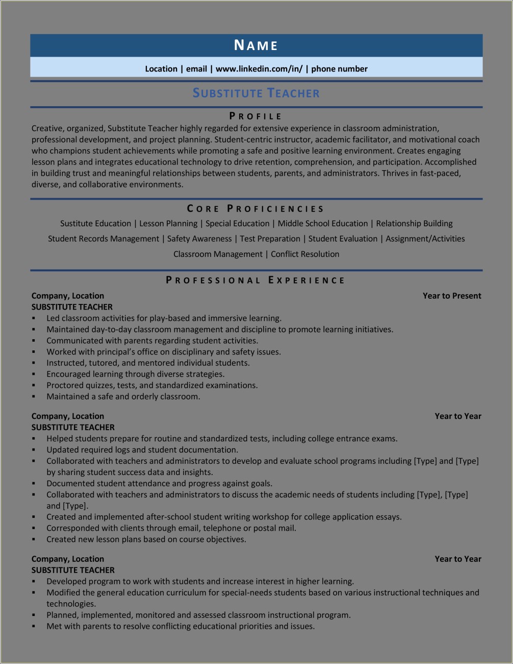 Elementary Special Education Teaching Resume Experience Descriptions