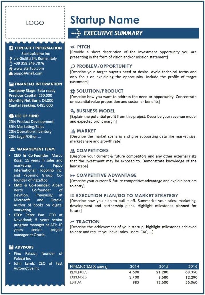 Elements Of An Executive Summary On A Resume