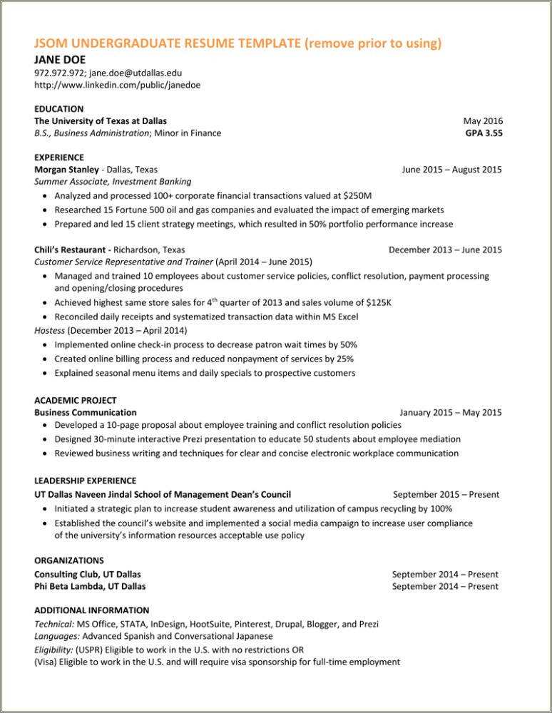 Elgible To Work Without Sponsroship Resume