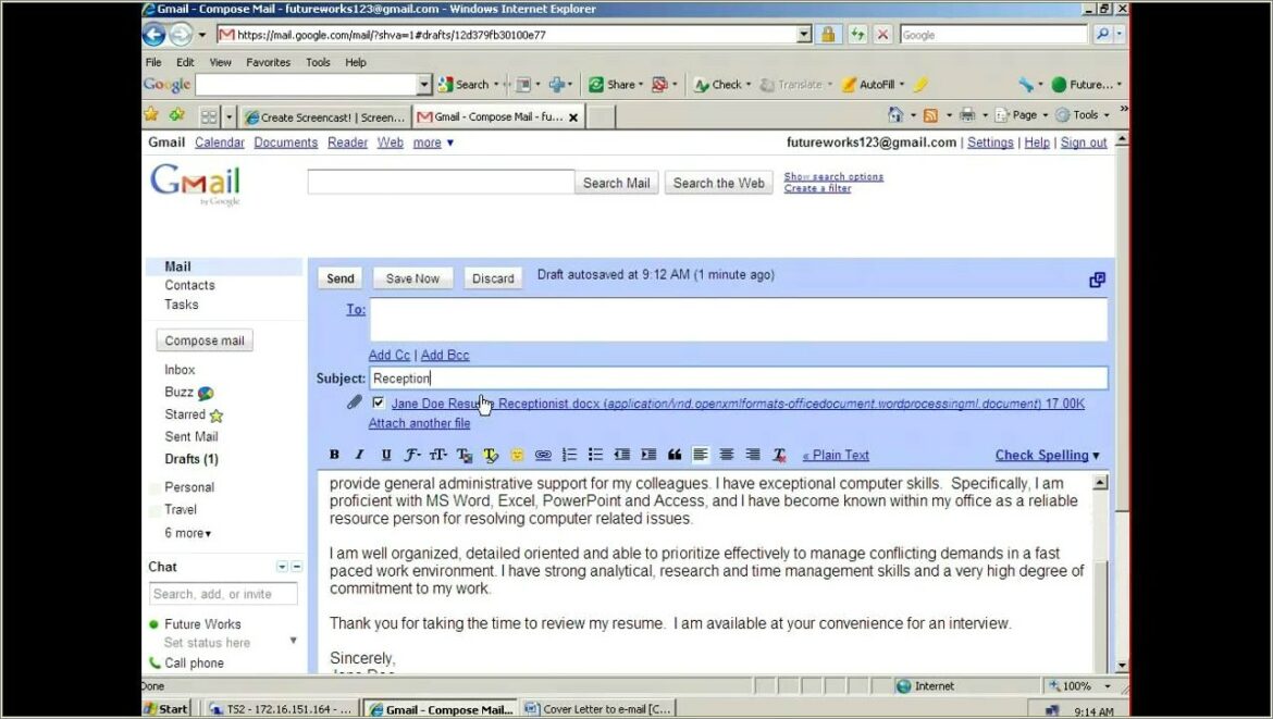 Email Template For Sending Out Resume