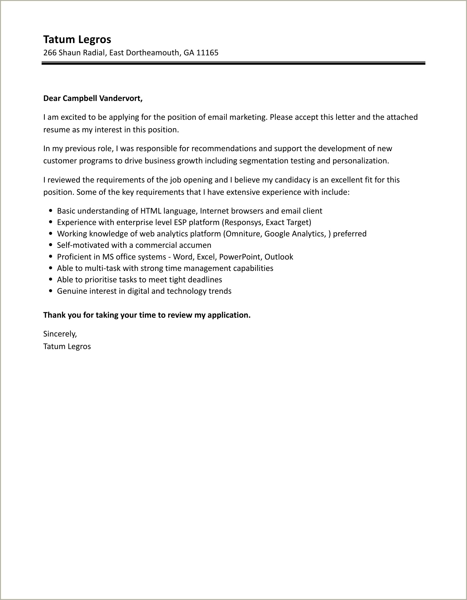 Emailing A Resume And Cover Letter Sample