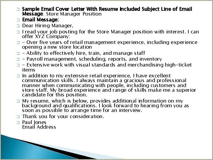 Emailing Resume And Cover Letter Message