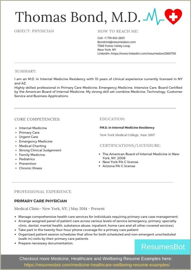 Emergency Medicine Physician Job Description Resume