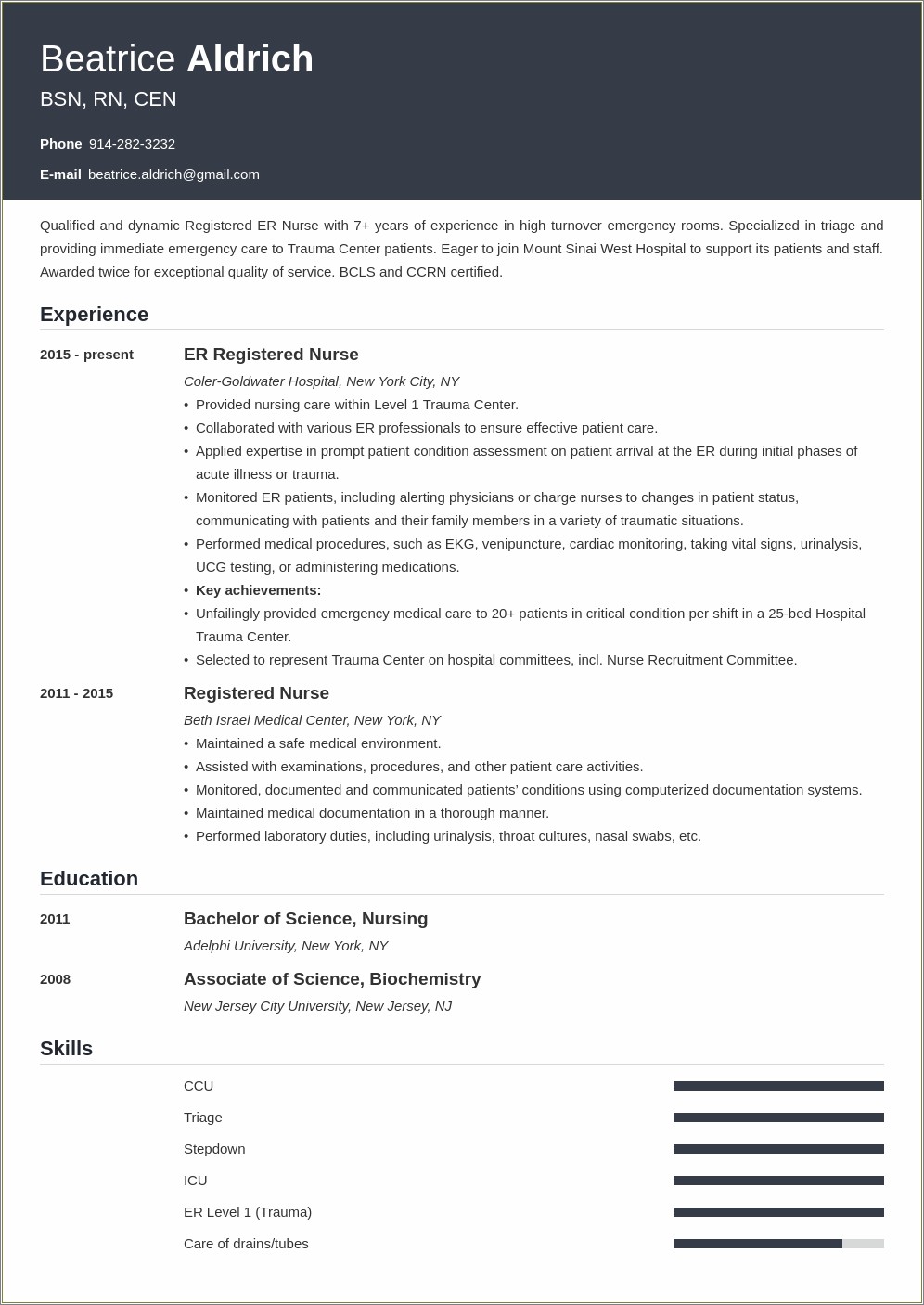 Emergency Room Nurse Job Description For Resume