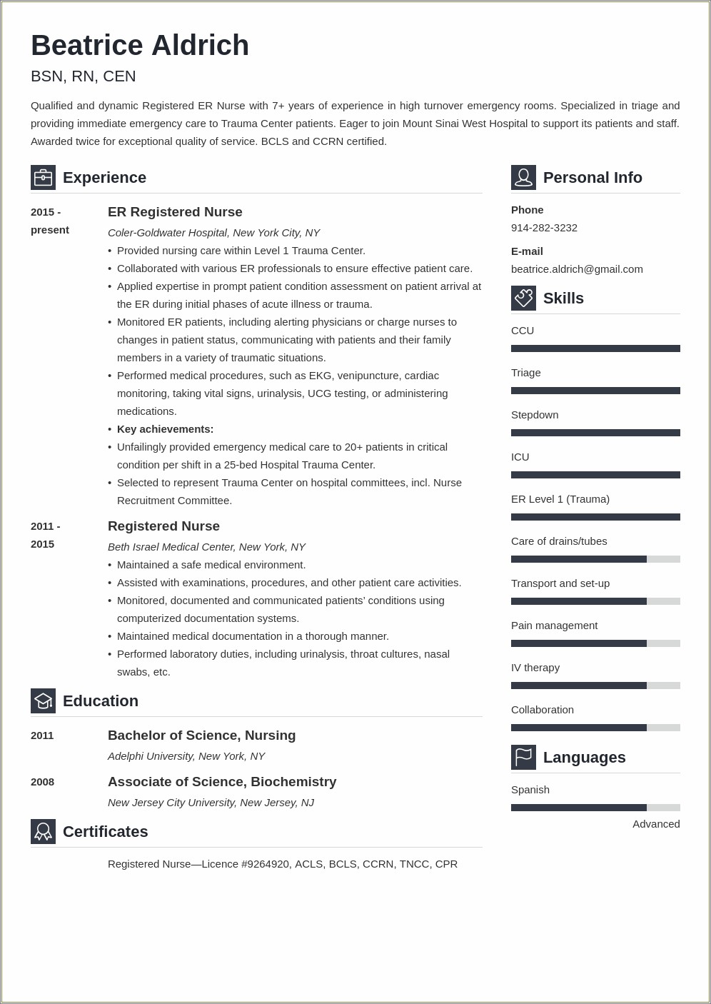 Emergency Room Nurse Skills For Resume