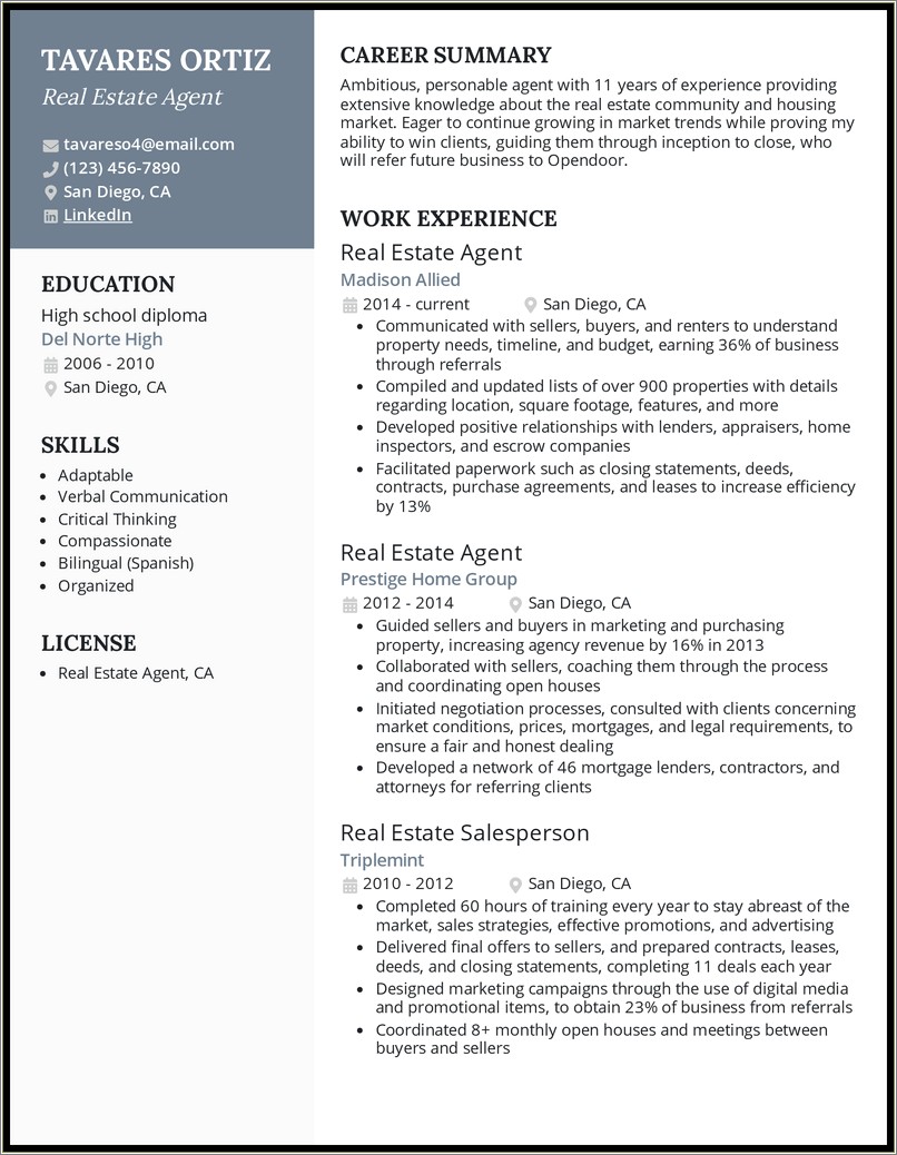 Employment Objectives For Real Estate Resume