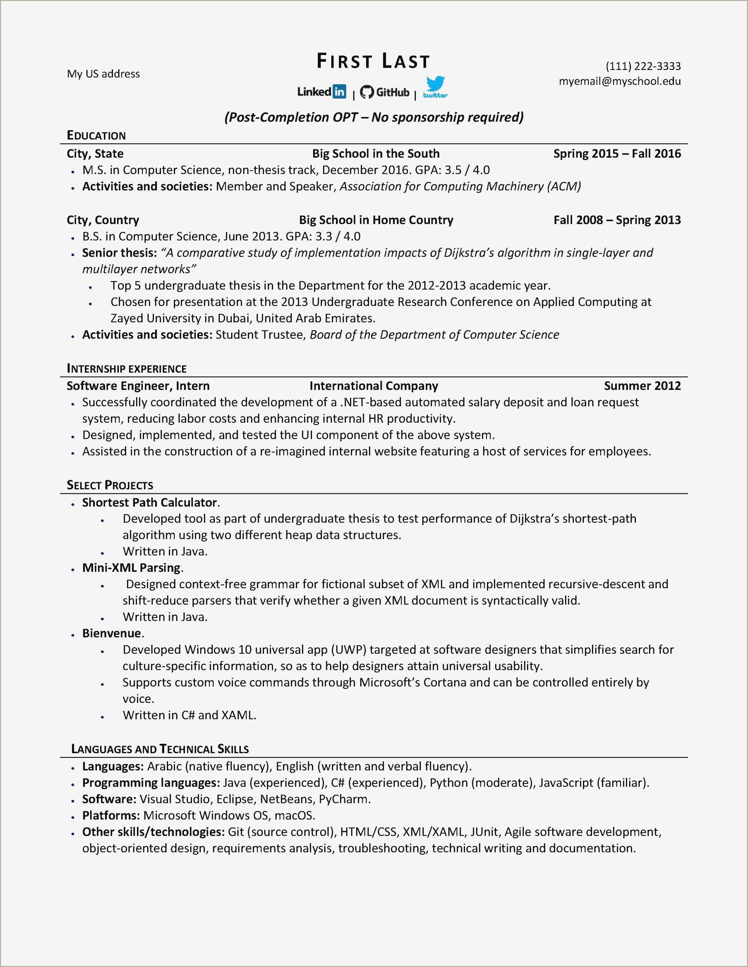 Engineering Internship Resume Template Google Docs