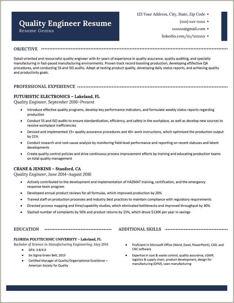 Engineering Resume 1 Year Experience Objective