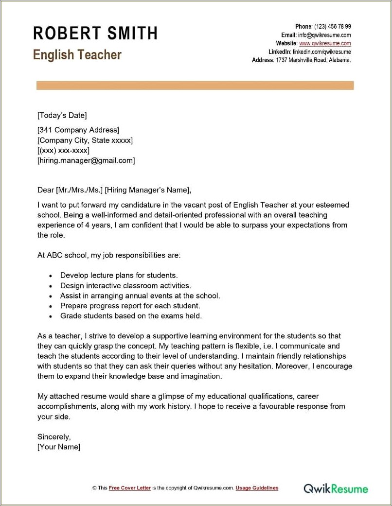 English Class Website Resume And Cover Letter