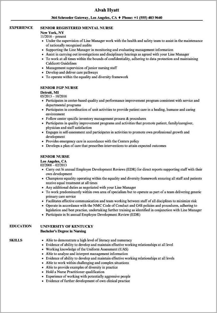 Enrolled Nurse Job Description For Resume
