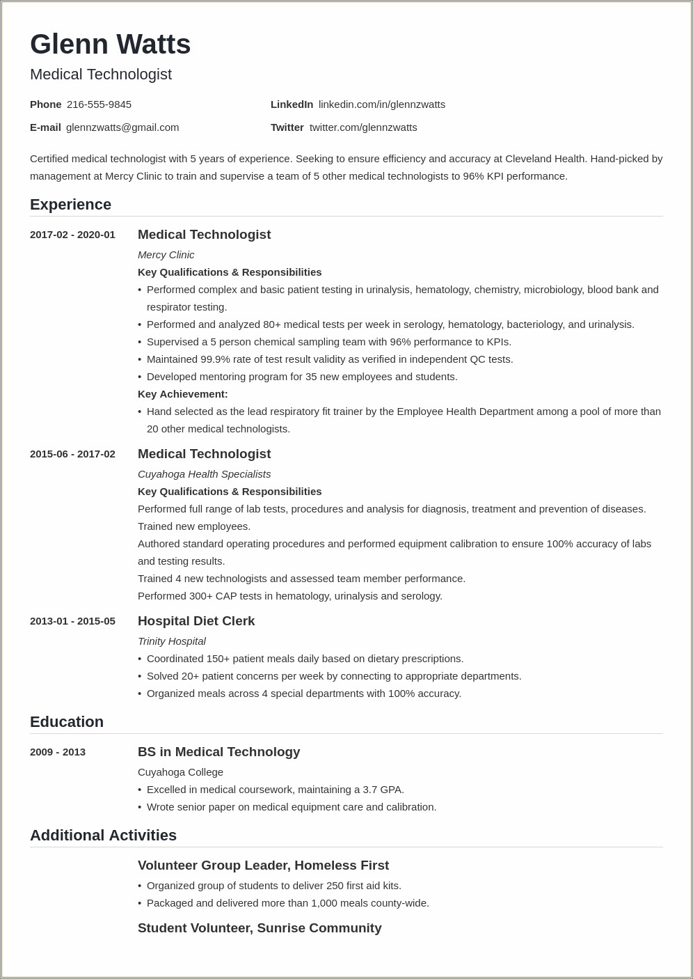 Entry Clinical Lab Technician Skills Resume