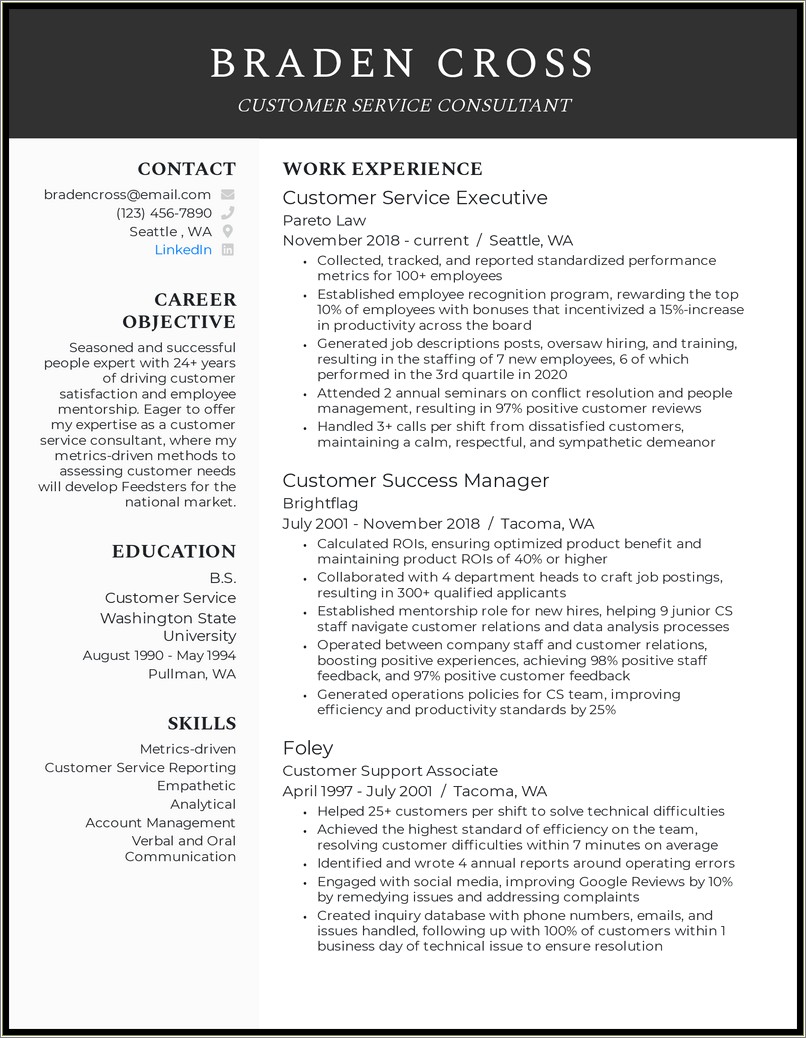 Entry Customer Service Experience Sample Resume