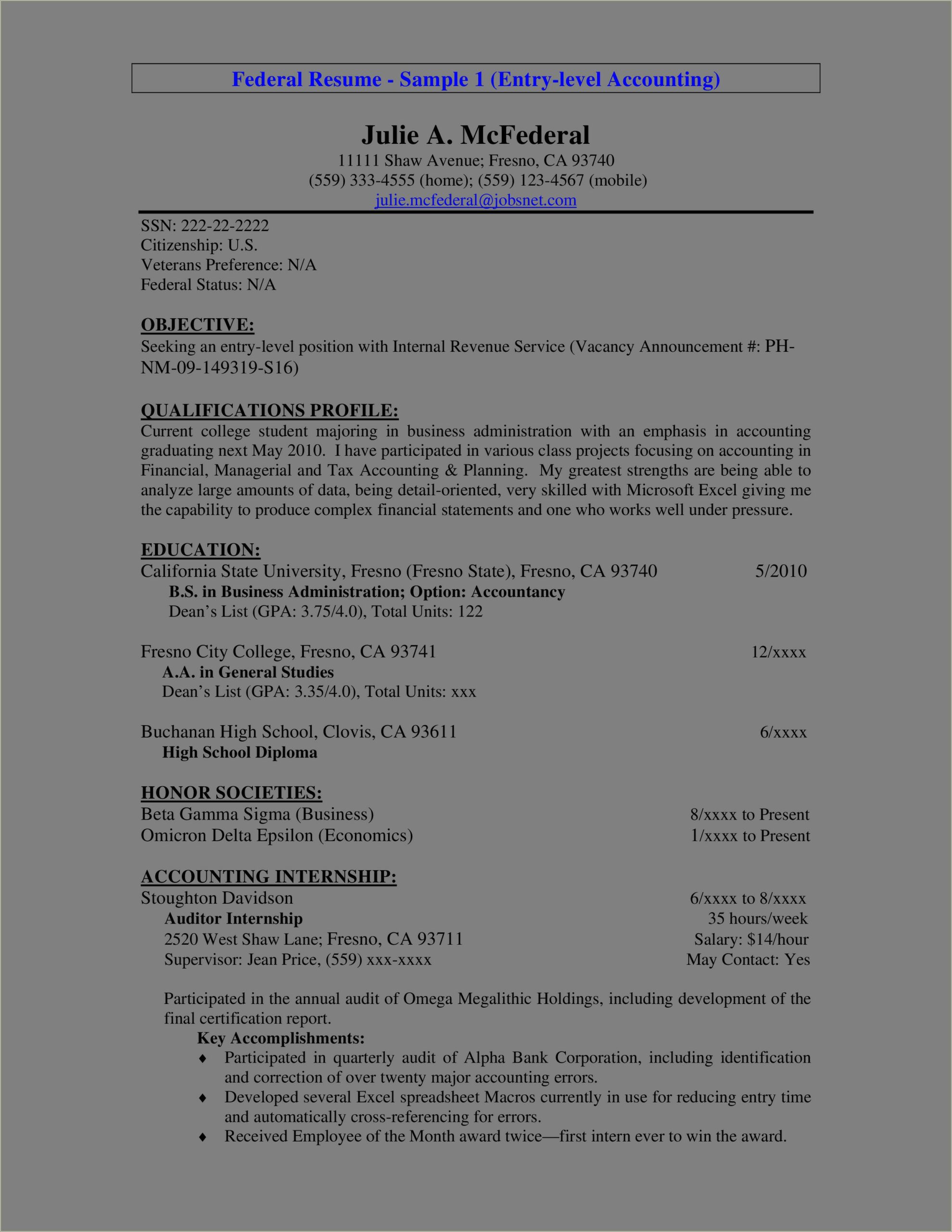 Entry Level Accounting Jobs Resume Sample