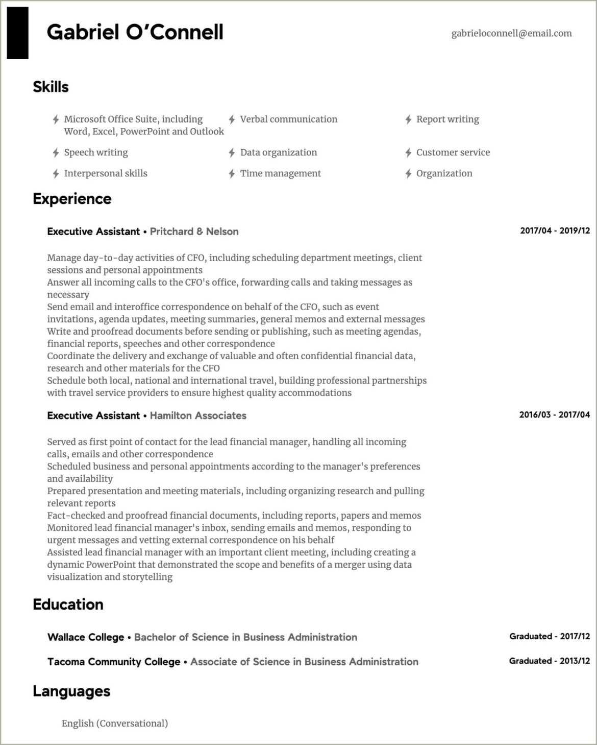 Entry Level Administrative Assistant Resume Examples