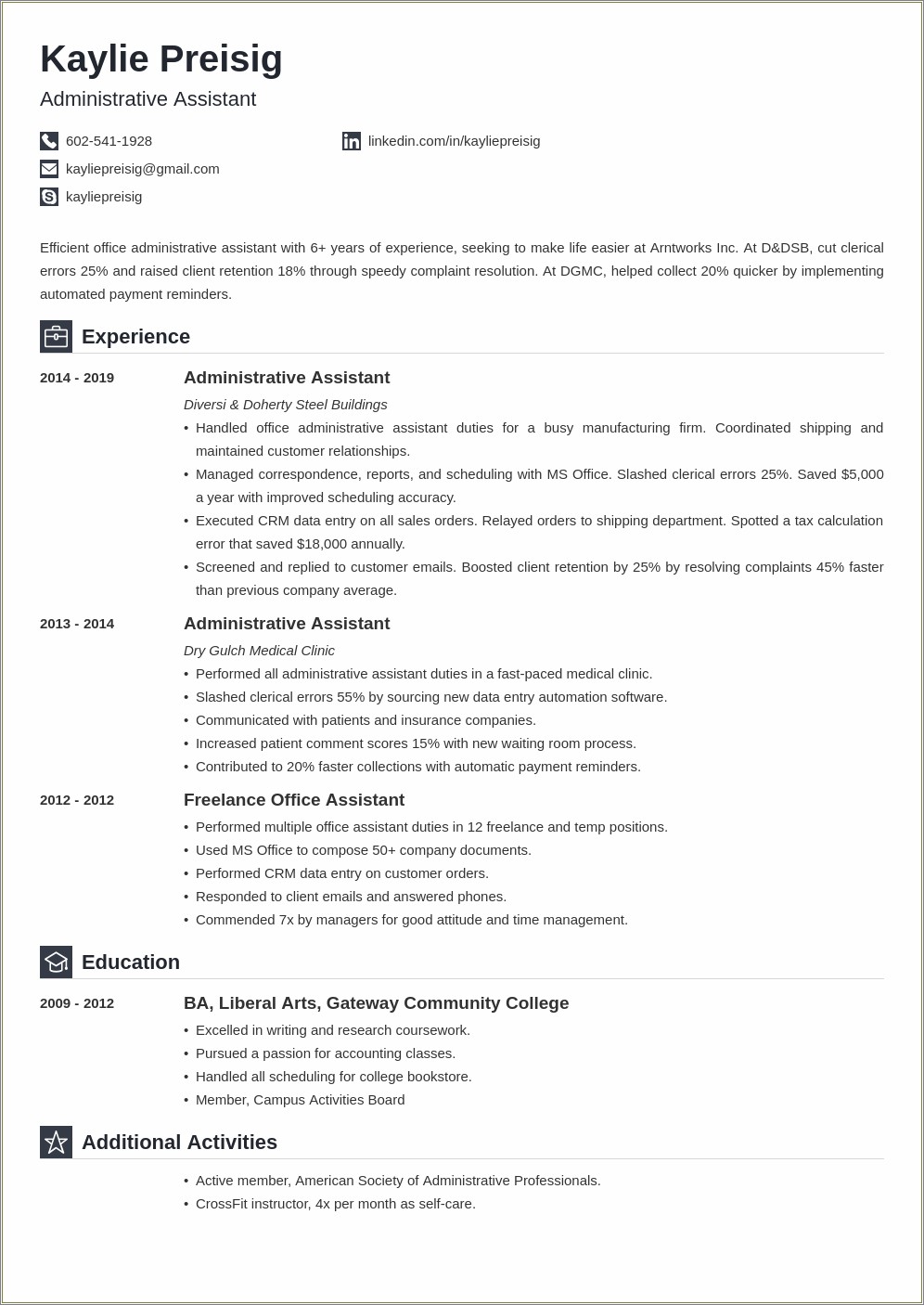 Entry Level Administrative Assistant Skills Resume